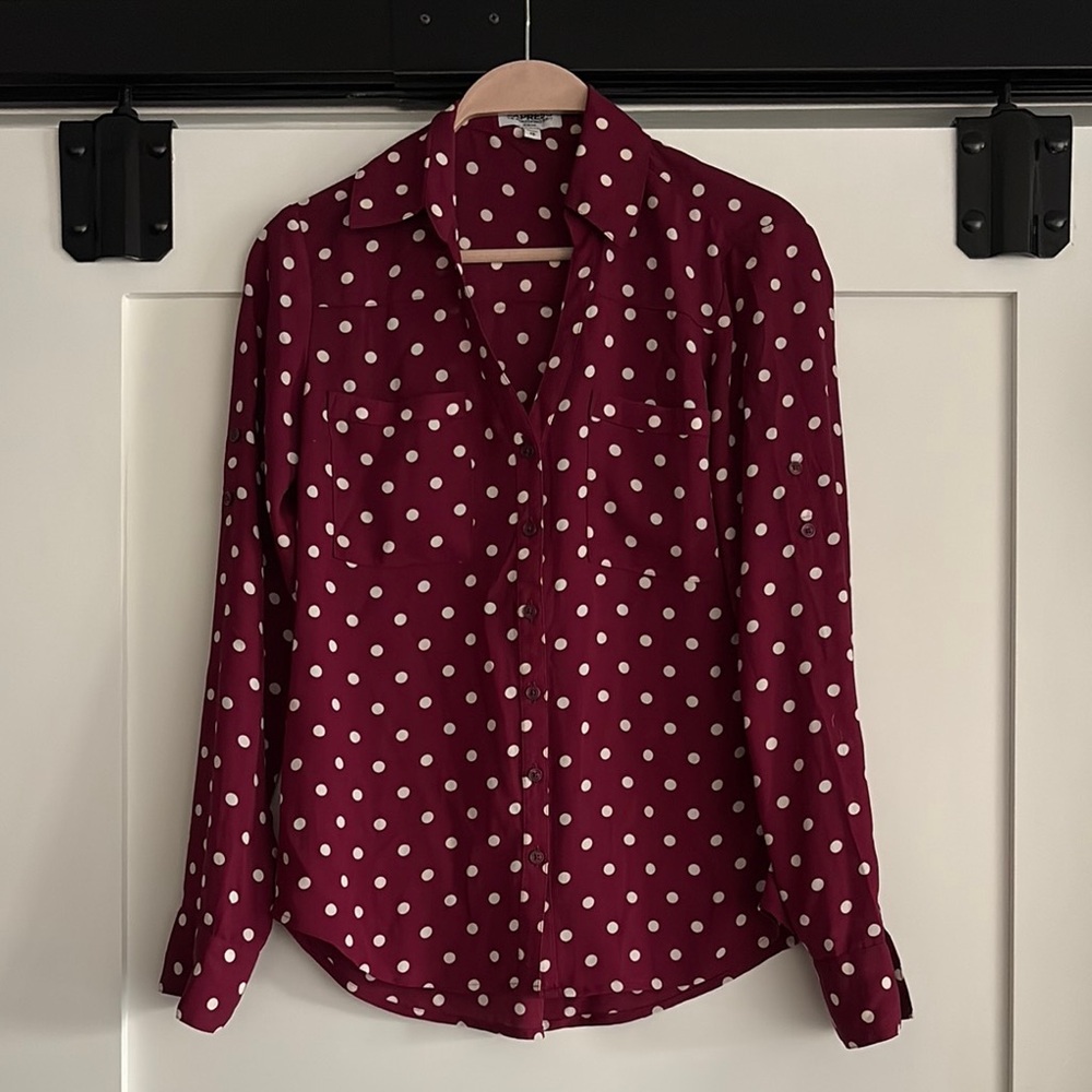 Express Burgundy Polka Dot Button Down Shirt
